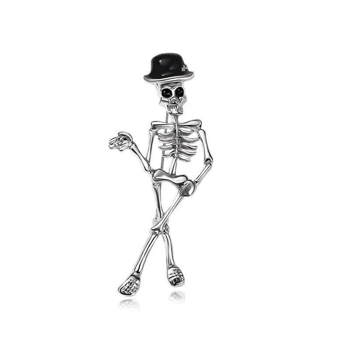 Spilla smaltata con cappello a forma di teschio scheletro horror - Nero - image 10