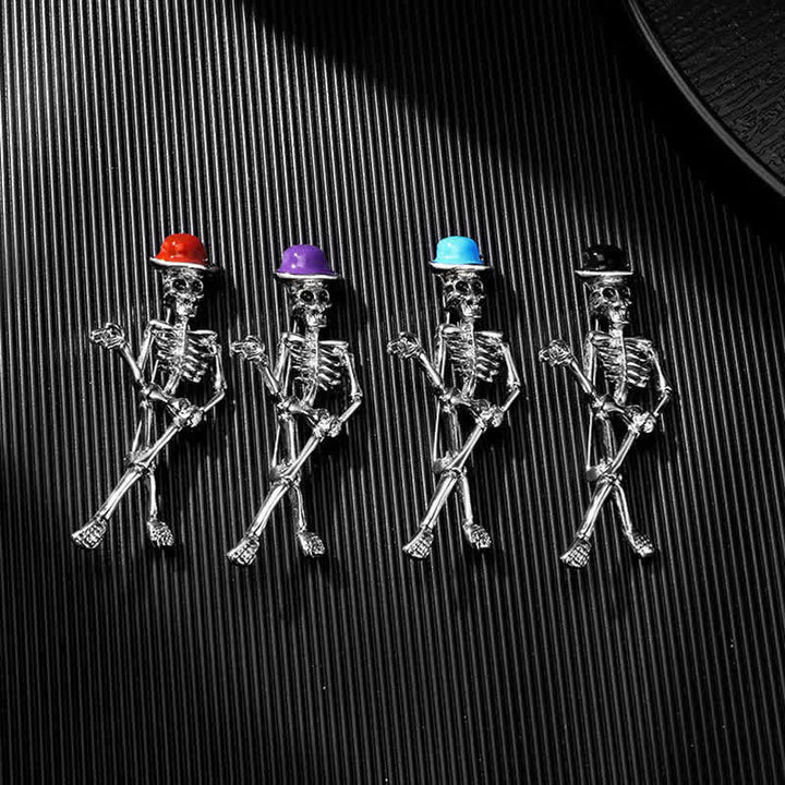Spilla smaltata con cappello a forma di teschio scheletro horror - image 0