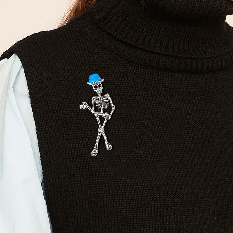 Spilla smaltata con cappello a forma di teschio scheletro horror