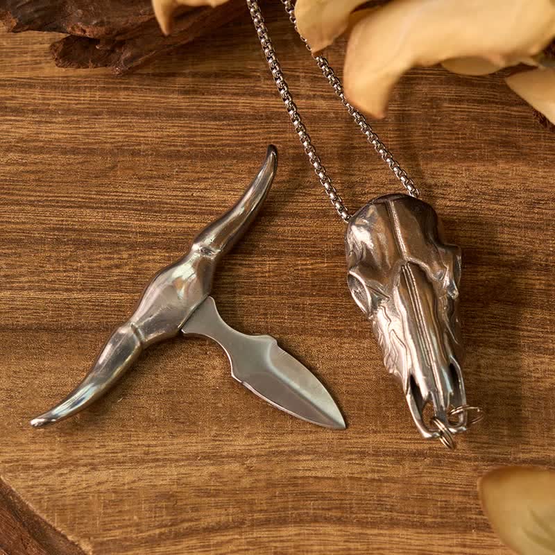 Set di anelli con ciondolo a forma di toro con corna di cervo fai da te, fibbia per cintura con coltello nascosto - image 5
