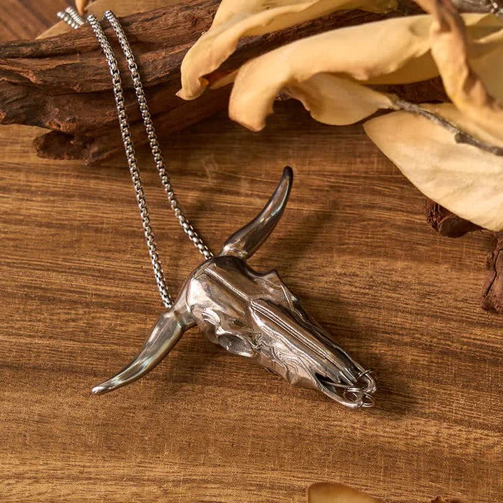 Set di anelli con ciondolo a forma di toro con corna di cervo fai da te, fibbia per cintura con coltello nascosto