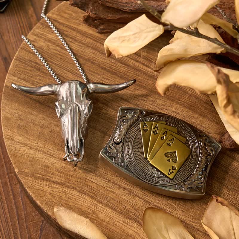 Set di accendini con fibbia per cintura, coltello nascosto e ciondolo Longhorn fai da te