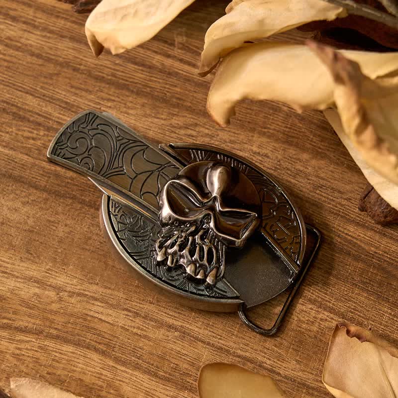 Set di cravatte Bolo con ciondolo a forma di mucca, fibbia per cintura con coltello nascosto fai da te e teschio