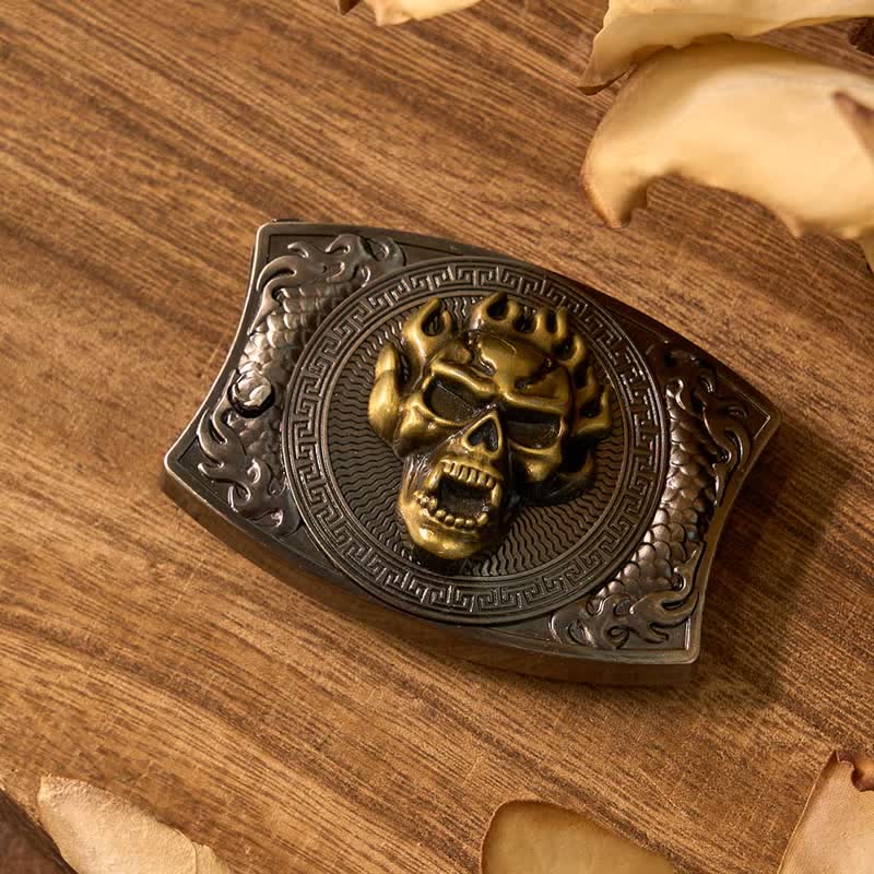 Set di anelli per teschio fai da te con fibbia per cintura, coltello nascosto e ciondolo a forma di corno di bue