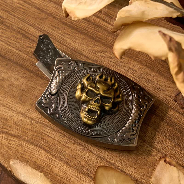 Set di anelli per teschio fai da te con fibbia per cintura, coltello nascosto e ciondolo a forma di corno di bue