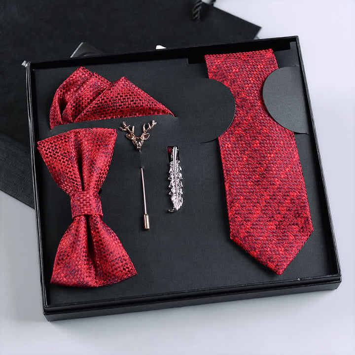 5 pezzi papillon a quadri micro viola/rossi da uomo in scatola regalo - Rosso scuro - image 1