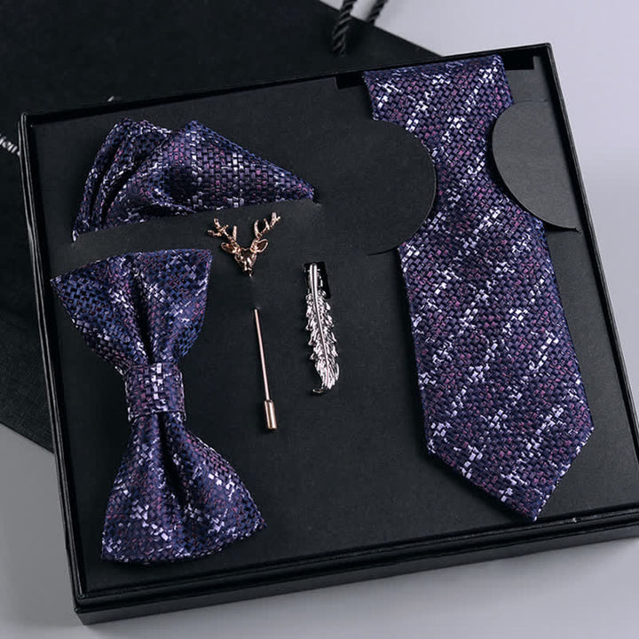 5 pezzi papillon a quadri micro viola/rossi da uomo in scatola regalo - Viola scuro - image 0