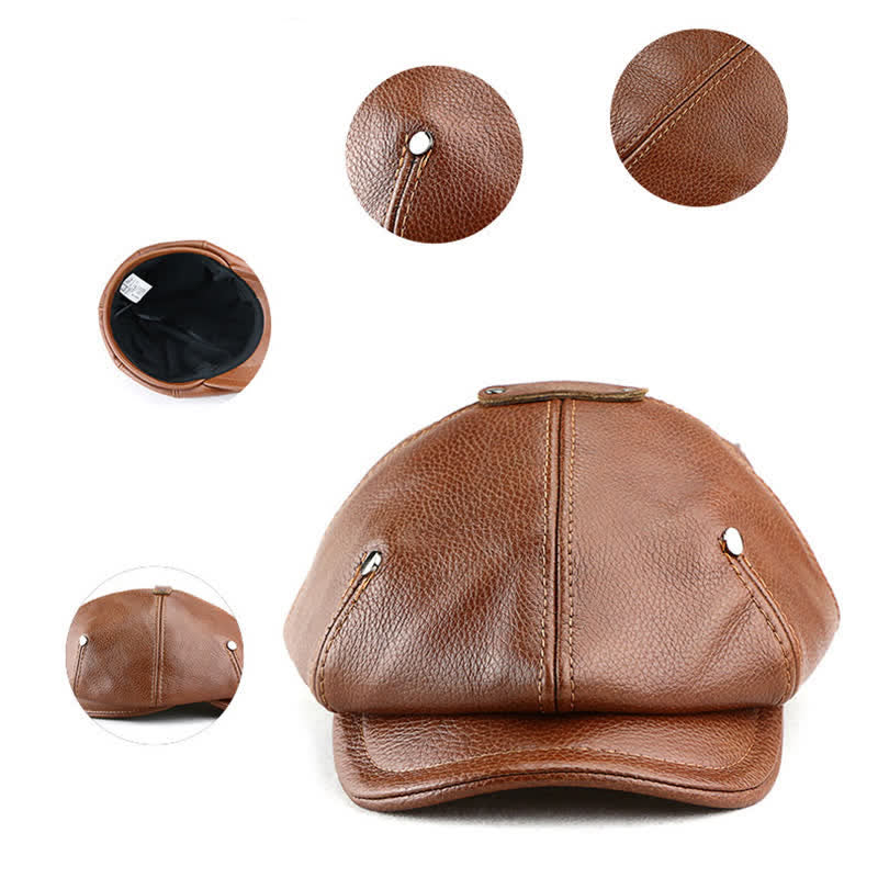 Cappello basco in pelle con rivetti, stile pittore ed artista chic - image 4