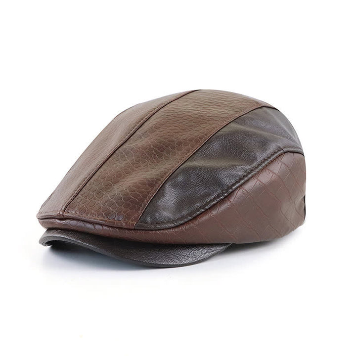 Cappello basco in pelle con cuciture vintage e stampa alligatore