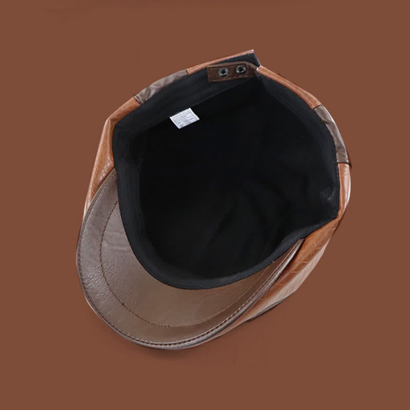 Cappello basco in pelle con cuciture vintage e stampa alligatore - image 6
