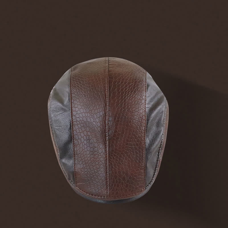 Cappello basco in pelle con cuciture vintage e stampa alligatore - image 2