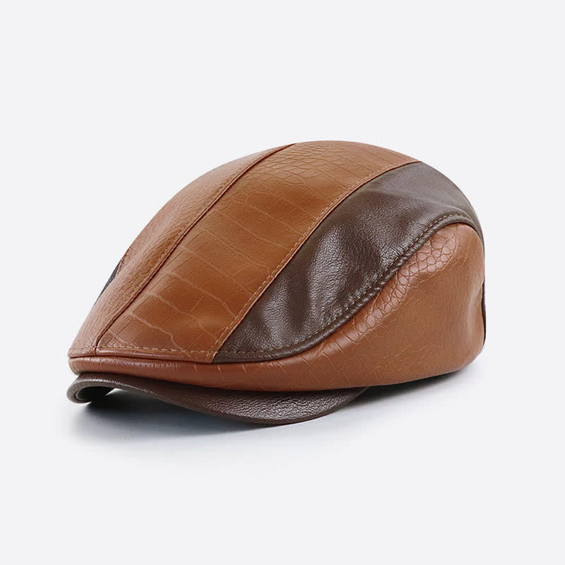 Cappello basco in pelle con cuciture vintage e stampa alligatore - Caffè leggero - Misura M (22"-22 7/8") - image 3
