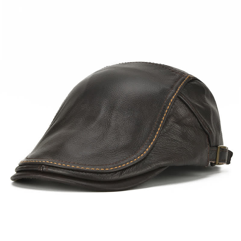 Berretto piatto da tassista con visiera in vera pelle - Caffè scuro - Regolabile (circa 21 5/8"-23 5/8") - image 0