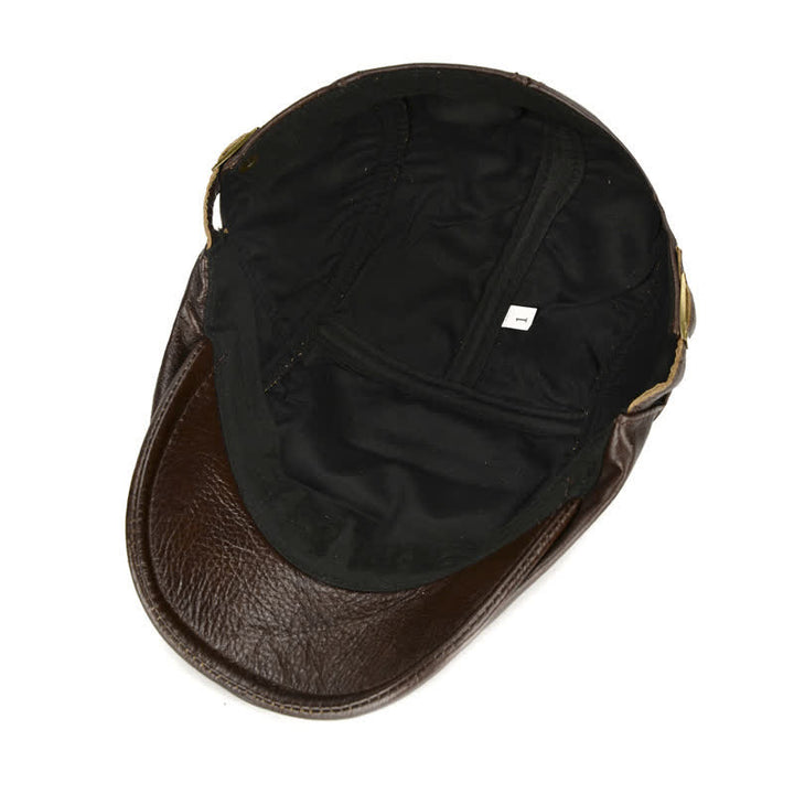 Cappello basco in pelle con decorazione a cerniera orizzontale