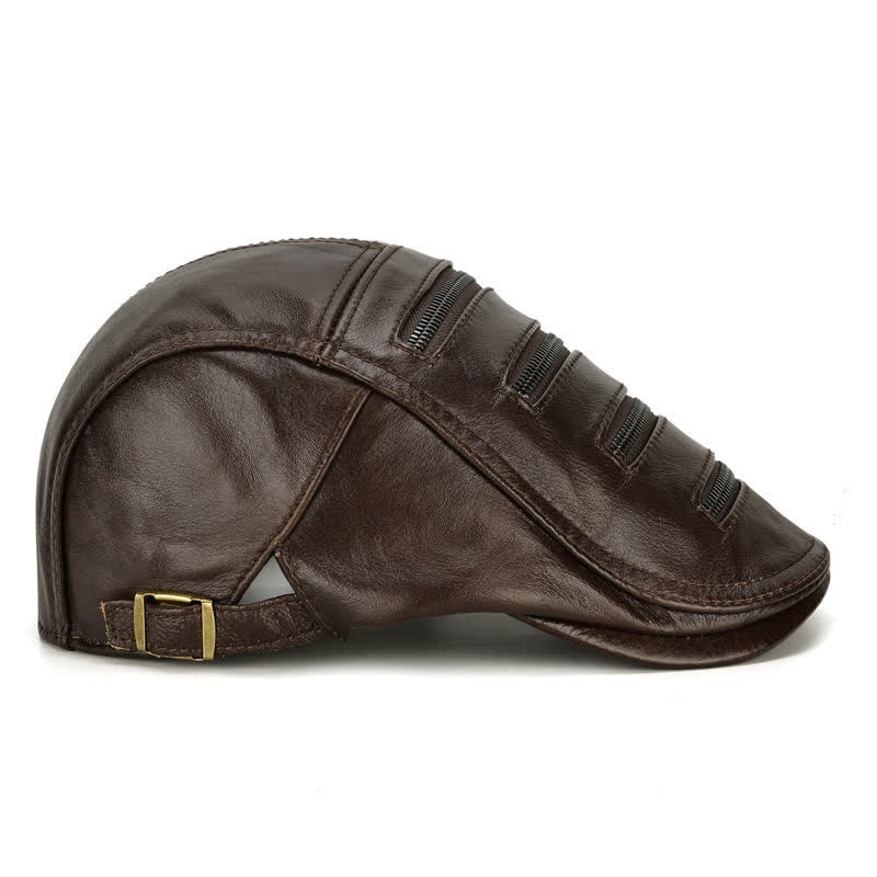 Cappello basco in pelle con decorazione a cerniera orizzontale