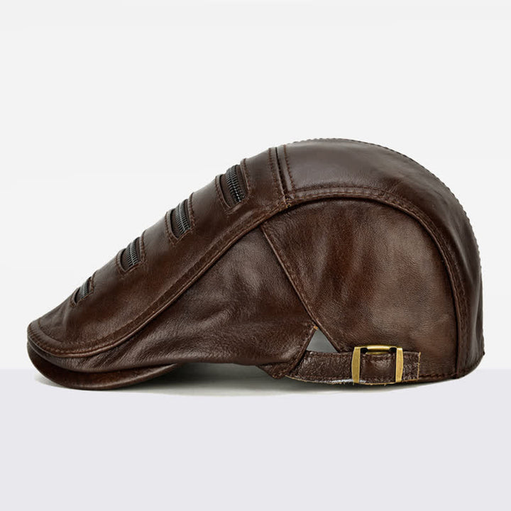 Cappello basco in pelle con decorazione a cerniera orizzontale