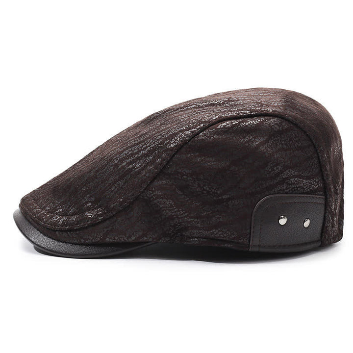 Cappello basco in pelle con stampa unica e regolazione laterale