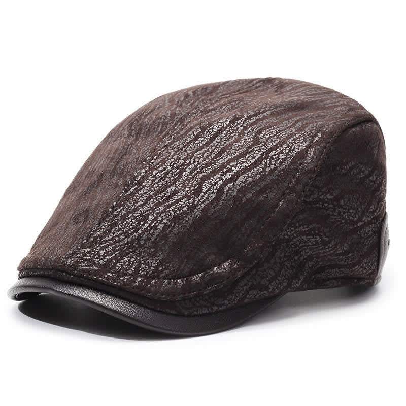 Cappello basco in pelle con stampa unica e regolazione laterale - Marrone - Regolabile (22"-23 5/8") - image 0
