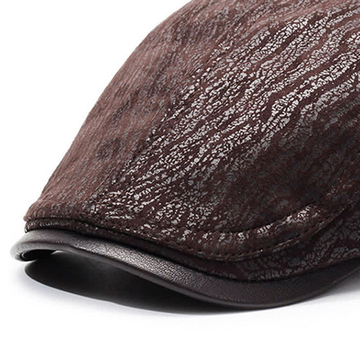 Cappello basco in pelle con stampa unica e regolazione laterale