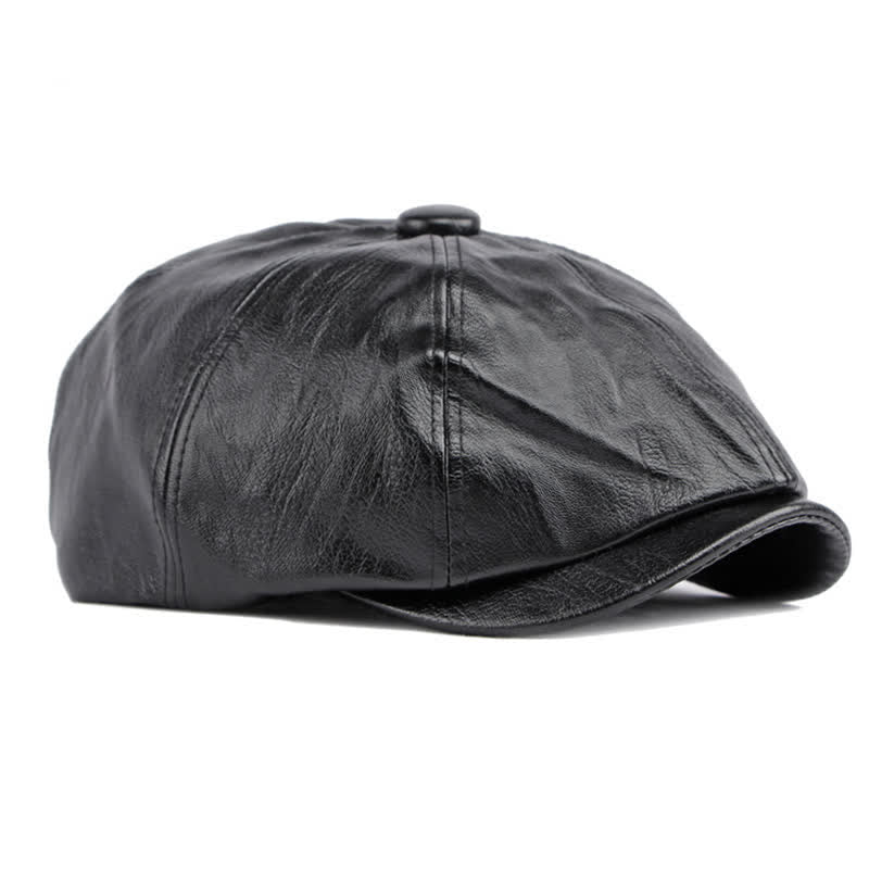 Cappello basco ottagonale in pelle tinta unita - image 3
