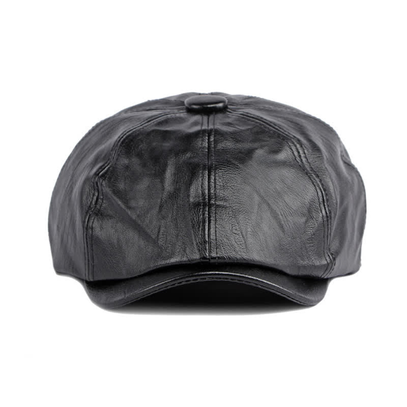 Cappello basco ottagonale in pelle tinta unita - image 2