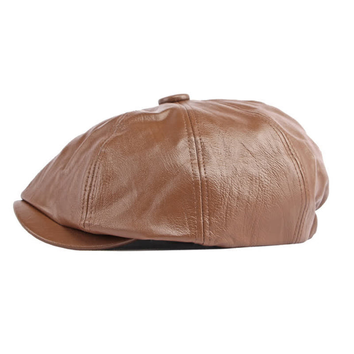 Cappello basco ottagonale in pelle tinta unita