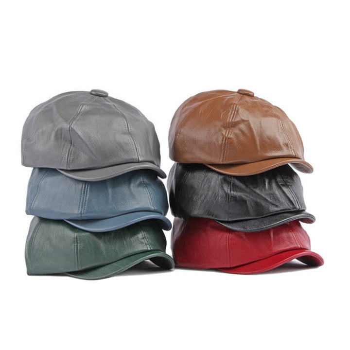 Cappello basco ottagonale in pelle tinta unita