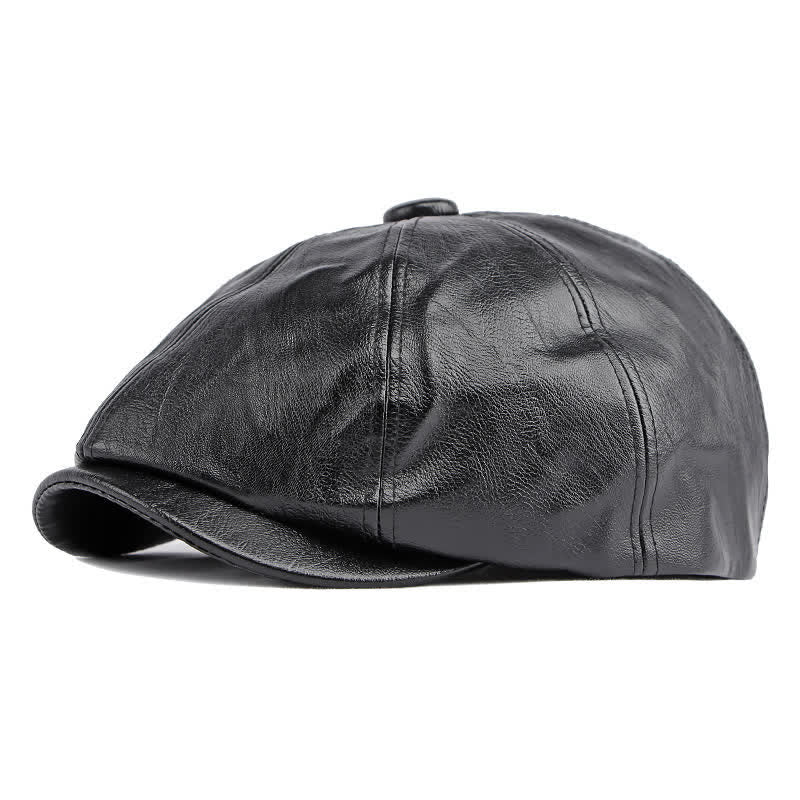Cappello basco ottagonale in pelle tinta unita - Nero - Regolabile (21 5/8"-23 5/8") - image 0