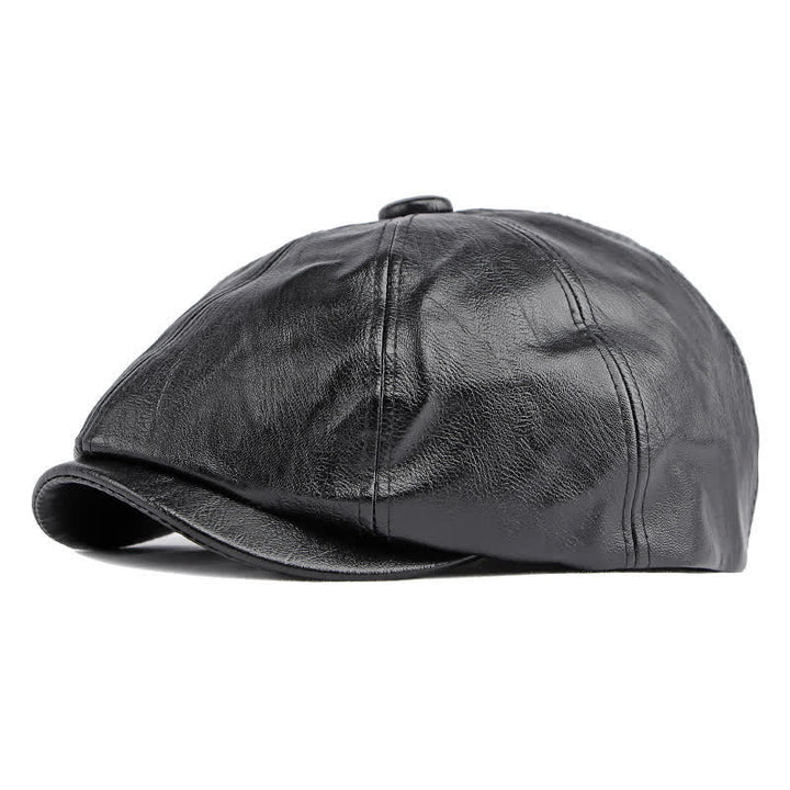 Cappello basco ottagonale in pelle tinta unita - Nero - Regolabile (21 5/8"-23 5/8") - image 0