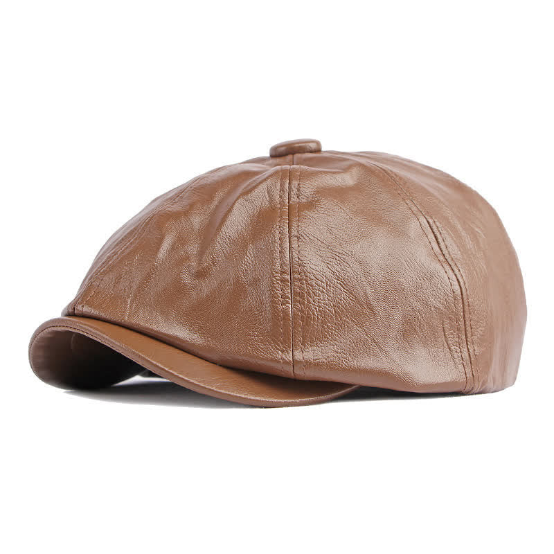 Cappello basco ottagonale in pelle tinta unita - Caffè - Regolabile (21 5/8"-23 5/8") - image 4