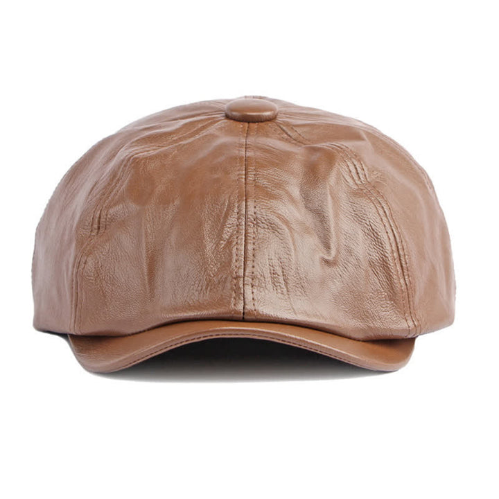 Cappello basco ottagonale in pelle tinta unita