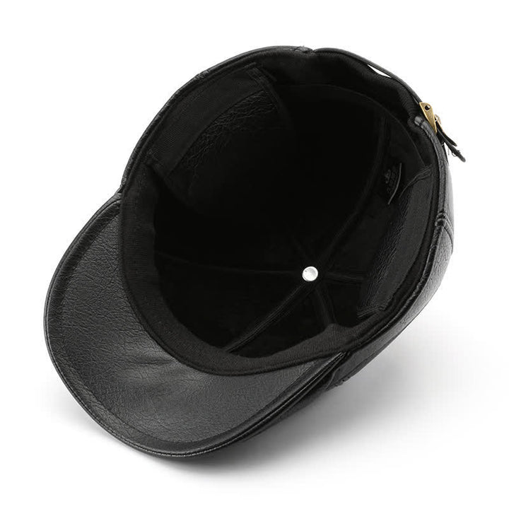 Cappello basco in pelle con paraorecchie invernali in stile tempo libero - image 3