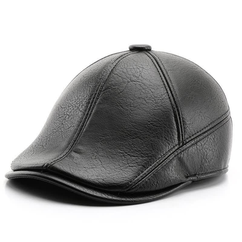 Cappello basco in pelle con paraorecchie invernali in stile tempo libero - Nero - Regolabile (22"-23 5/8") - image 0