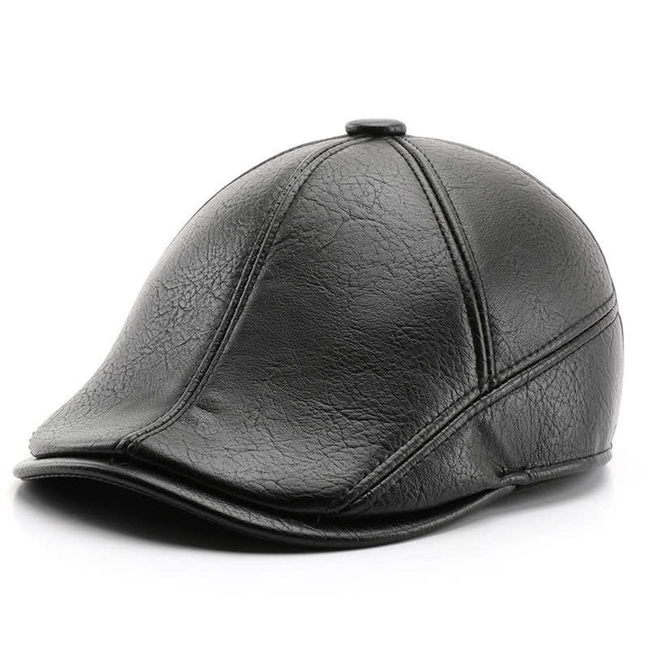 Cappello basco in pelle con paraorecchie invernali in stile tempo libero - Nero - Regolabile (22"-23 5/8") - image 0