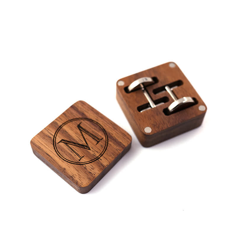 Gemelli in legno con scatola incisa con lettera personalizzata da uomo - image 10