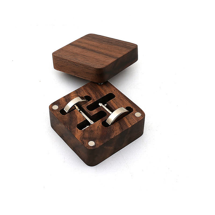 Gemelli in legno con scatola incisa con lettera personalizzata da uomo - Vuoto - image 1