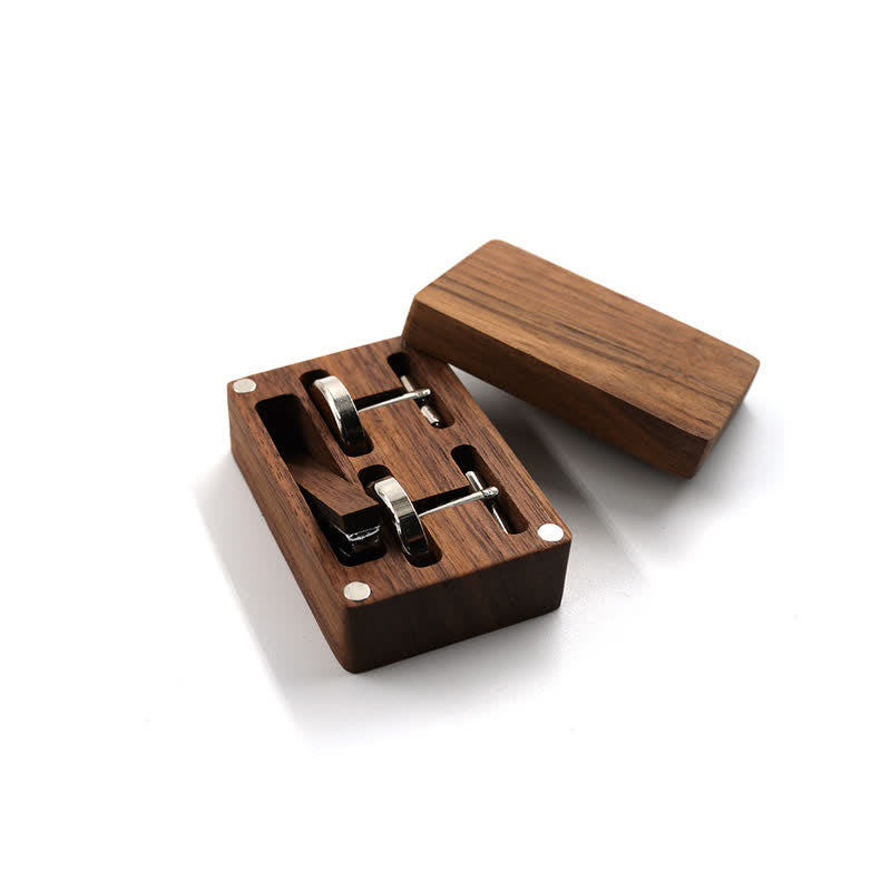 Set di gemelli in legno per matrimonio da uomo con superficie a scatola e incisione personalizzata - Vuoto - image 1