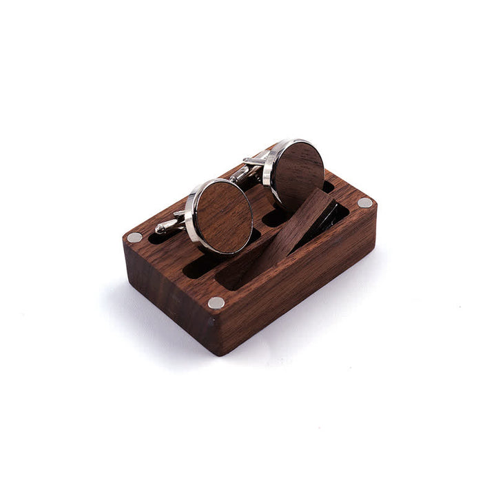 Set di gemelli in legno per matrimonio da uomo con superficie a scatola e incisione personalizzata