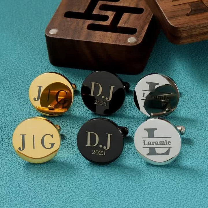 Set di gemelli in legno per matrimonio da uomo con superficie a scatola e incisione personalizzata