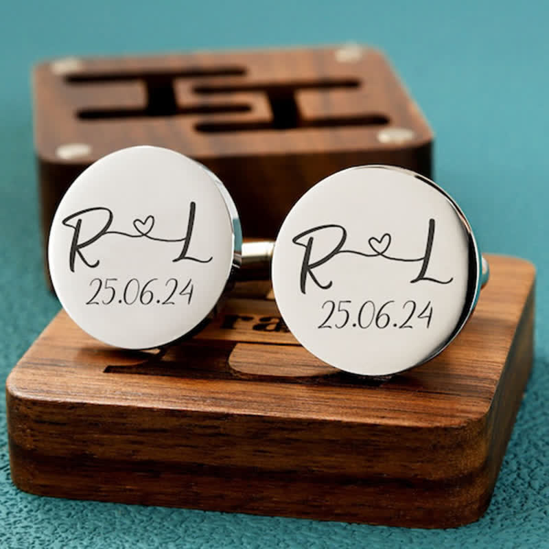 Set di gemelli in legno per matrimonio da uomo con superficie a scatola e incisione personalizzata