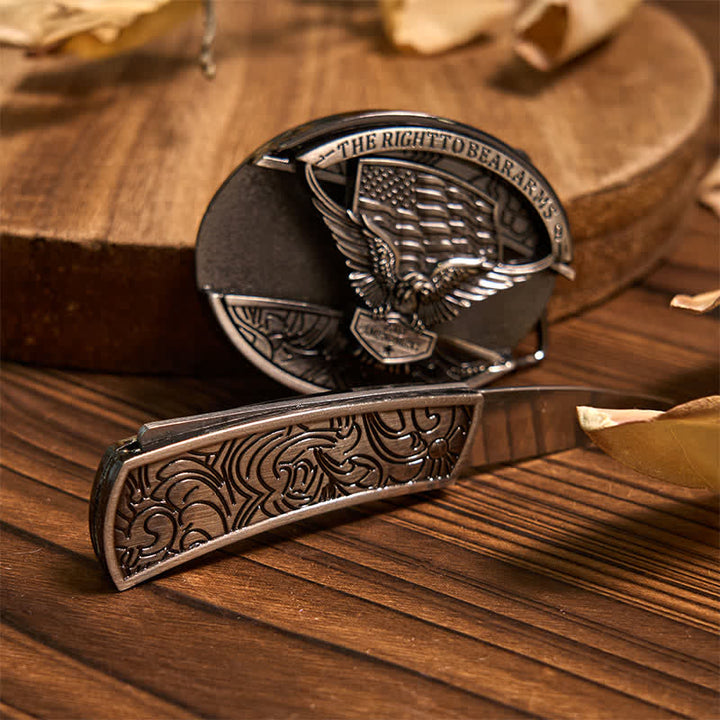 Set di Fibbia per Cintura con Coltello Nascosto Fai da Te con Bandiera dell'Aquila e Ciondolo Longhorn con Cravatta Bolo a Forma di Aquila - image 4