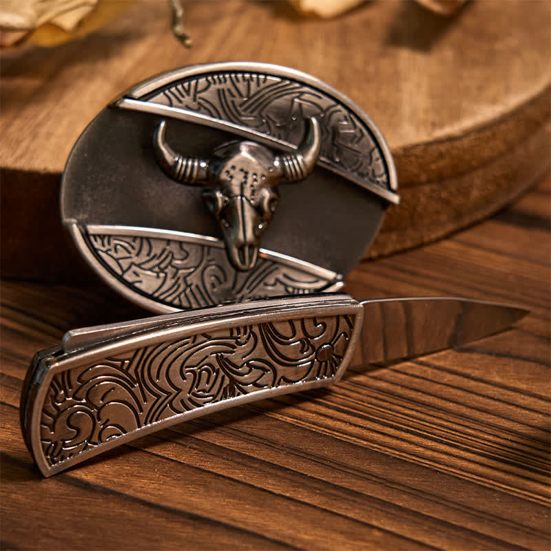 Set di anelli con ciondolo e fibbia per cintura con coltello nascosto fai da te Longhorn Bull