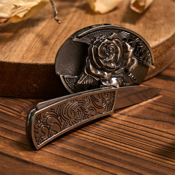 Set di anelli di capra con ciondolo a forma di corno di cervo, fibbia per cintura con coltello nascosto fai da te Rose