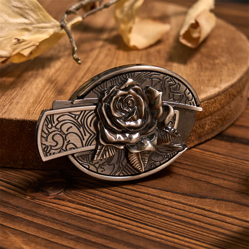 Set di anelli di capra con ciondolo a forma di corno di cervo, fibbia per cintura con coltello nascosto fai da te Rose