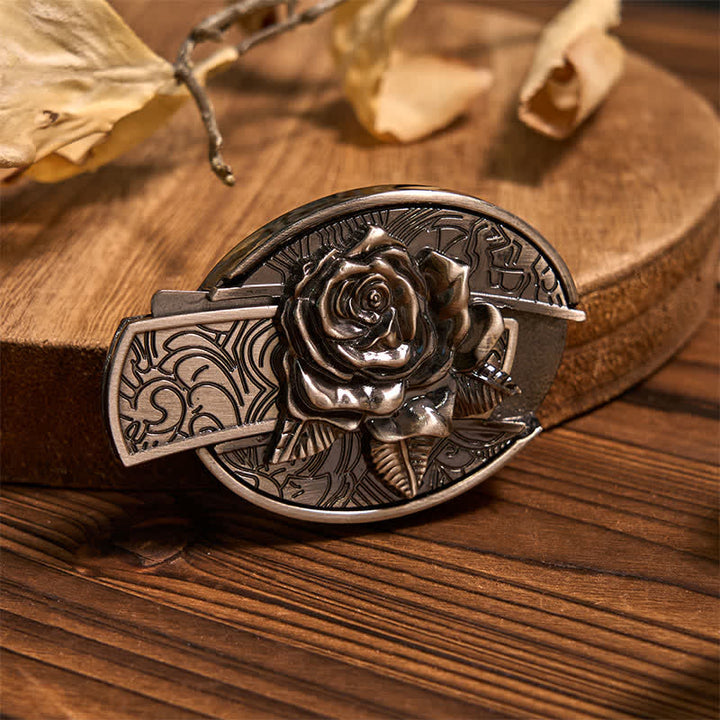 Set di anelli di capra con ciondolo a forma di corno di cervo, fibbia per cintura con coltello nascosto fai da te Rose