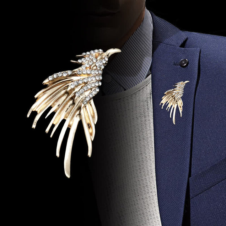 Spilla da uomo con aquila squisita e ali spiegate e strass