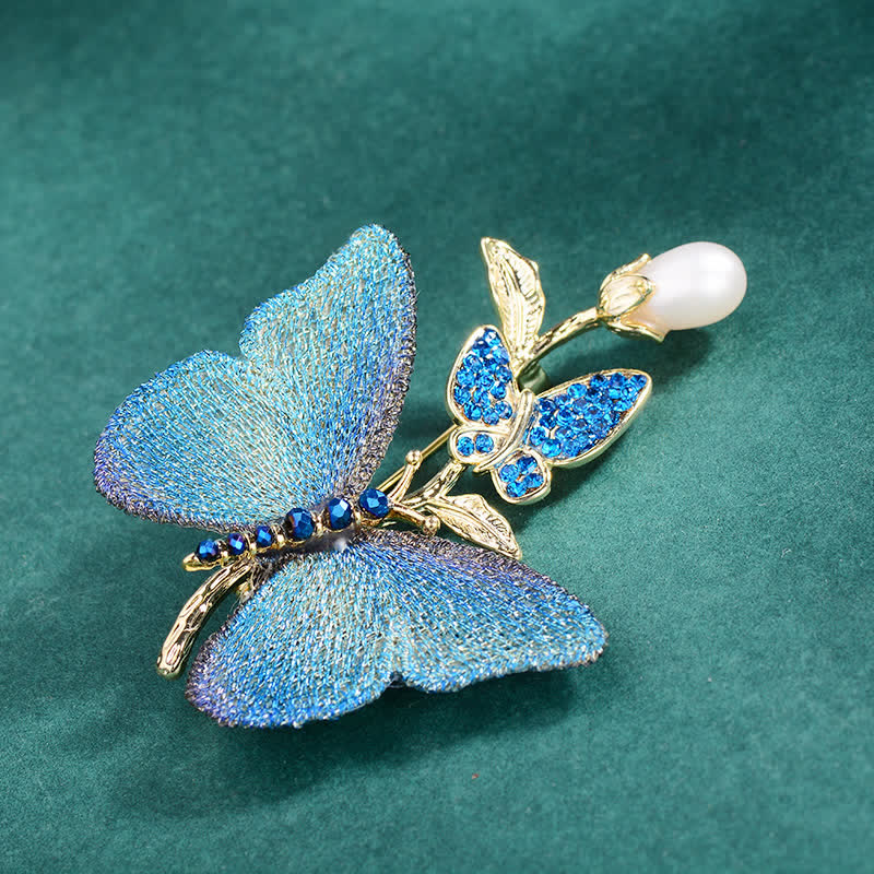 Spilla da donna con perle d'acqua dolce e farfalla ricamata - image 3