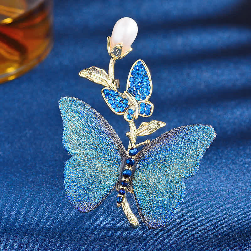 Spilla da donna con perle d'acqua dolce e farfalla ricamata