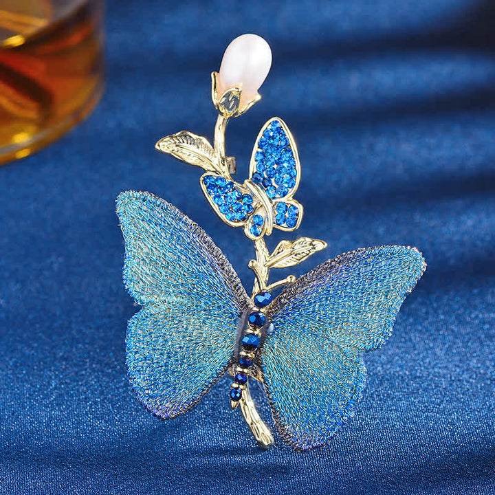 Spilla da donna con perle d'acqua dolce e farfalla ricamata