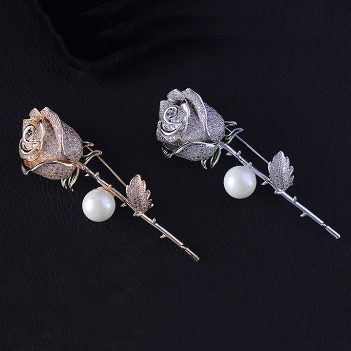 Spilla elegante da donna con perle finte a forma di fiore di rosa - image 4